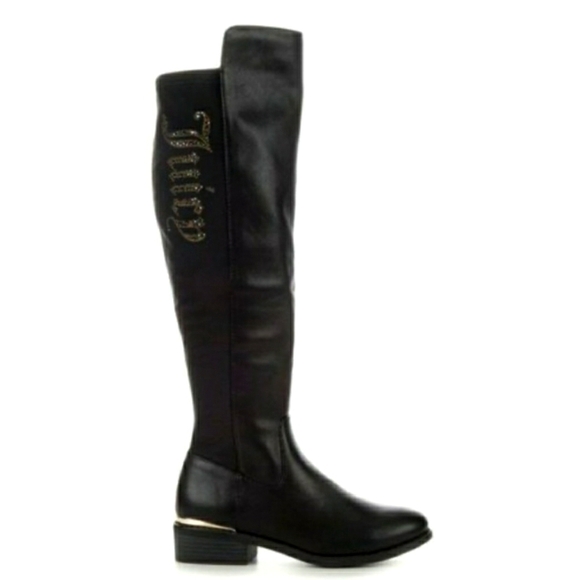 JUICY COUTURE BLACK FAUX LEATHER HIGH BOOTS NWOT SIZE 8 - Picture 1 of 6